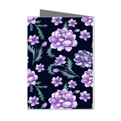 Elegant Purple Pink Peonies In Dark Blue Background Mini Greeting Cards (pkg Of 8) by augustinet