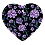 Elegant purple pink peonies in dark blue background Heart Ornament (Two Sides) Front