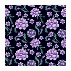 Elegant Purple Pink Peonies In Dark Blue Background Medium Glasses Cloth (2 Sides) by augustinet