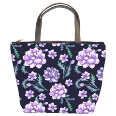 Elegant Purple Pink Peonies In Dark Blue Background Bucket Bag