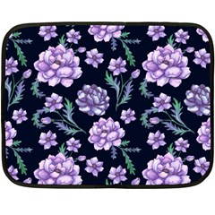 Elegant Purple Pink Peonies In Dark Blue Background One Side Fleece Blanket (mini) by augustinet