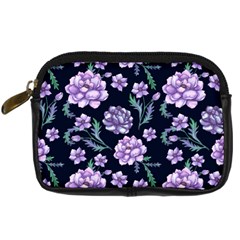 Elegant Purple Pink Peonies In Dark Blue Background Digital Camera Leather Case by augustinet