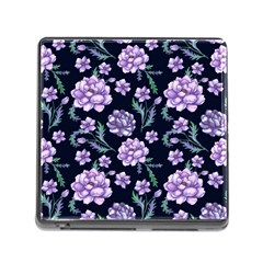 Elegant Purple Pink Peonies In Dark Blue Background Memory Card Reader (square 5 Slot) by augustinet