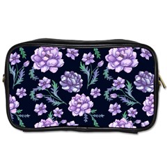 Elegant Purple Pink Peonies In Dark Blue Background Toiletries Bag (one Side)