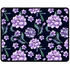 Elegant Purple Pink Peonies In Dark Blue Background One Side Fleece Blanket (medium) by augustinet