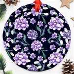 Elegant purple pink peonies in dark blue background Round Filigree Ornament (Two Sides) Front