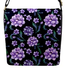 Elegant Purple Pink Peonies In Dark Blue Background Flap Closure Messenger Bag (s) by augustinet