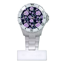 Elegant Purple Pink Peonies In Dark Blue Background Plastic Nurses Watch