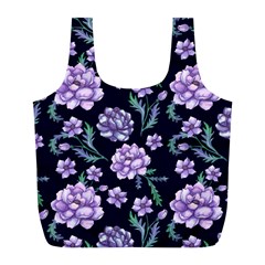 Elegant Purple Pink Peonies In Dark Blue Background Full Print Recycle Bag (l)