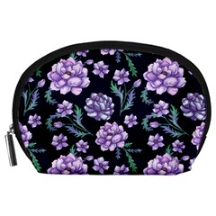 Elegant Purple Pink Peonies In Dark Blue Background Accessory Pouch (large) by augustinet