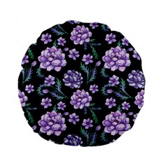 Elegant Purple Pink Peonies In Dark Blue Background Standard 15  Premium Flano Round Cushions by augustinet