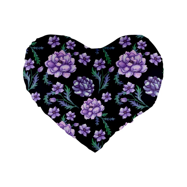 Elegant purple pink peonies in dark blue background Standard 16  Premium Flano Heart Shape Cushions