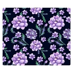 Elegant Purple Pink Peonies In Dark Blue Background Premium Plush Fleece Blanket (small) by augustinet