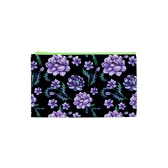 Elegant Purple Pink Peonies In Dark Blue Background Cosmetic Bag (xs) by augustinet