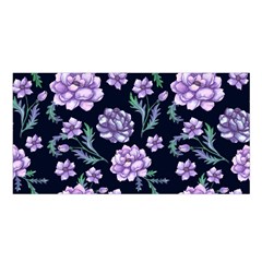 Elegant Purple Pink Peonies In Dark Blue Background Satin Shawl 45  X 80  by augustinet