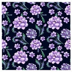 Elegant Purple Pink Peonies In Dark Blue Background Wooden Puzzle Square