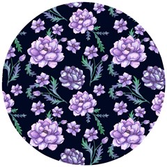 Elegant Purple Pink Peonies In Dark Blue Background Wooden Puzzle Round by augustinet