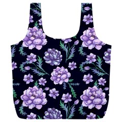 Elegant Purple Pink Peonies In Dark Blue Background Full Print Recycle Bag (xxxl) by augustinet