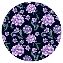 Elegant Purple Pink Peonies In Dark Blue Background Round Trivet by augustinet