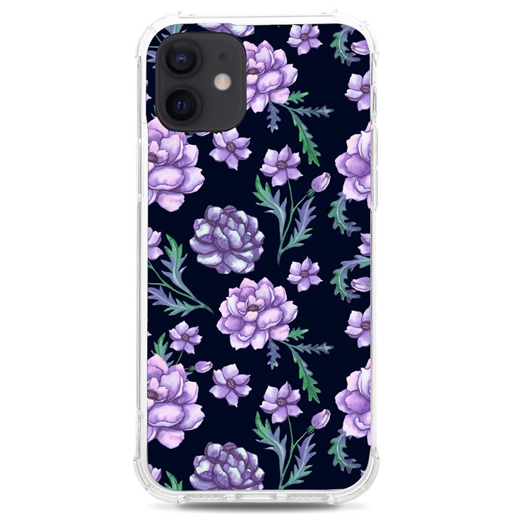 Elegant purple pink peonies in dark blue background iPhone 12/12 Pro TPU UV Print Case