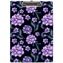 Elegant Purple Pink Peonies In Dark Blue Background A4 Acrylic Clipboard by augustinet