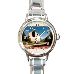  Us Ventag Eagles Travel Poster Graphic Style Redbleuwhite  Round Italian Charm Watch