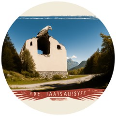  Us Ventag Eagles Travel Poster Graphic Style Redbleuwhite  Wooden Puzzle Round by steakspro94