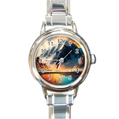 Abstract Color Colorful Mountain Ocean Sea Round Italian Charm Watch by Pakemis