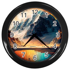 Abstract Color Colorful Mountain Ocean Sea Wall Clock (black) by Pakemis