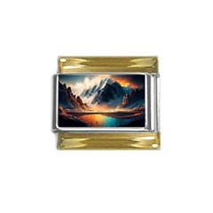 Abstract Color Colorful Mountain Ocean Sea Gold Trim Italian Charm (9mm)