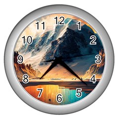 Abstract Color Colorful Mountain Ocean Sea Wall Clock (silver) by Pakemis