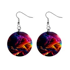 Ocean Sea Wave Clouds Mountain Colorful Sky Art Mini Button Earrings by Pakemis