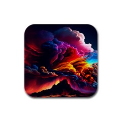 Ocean Sea Wave Clouds Mountain Colorful Sky Art Rubber Square Coaster (4 Pack) by Pakemis