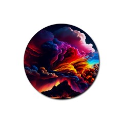 Ocean Sea Wave Clouds Mountain Colorful Sky Art Rubber Round Coaster (4 Pack) by Pakemis