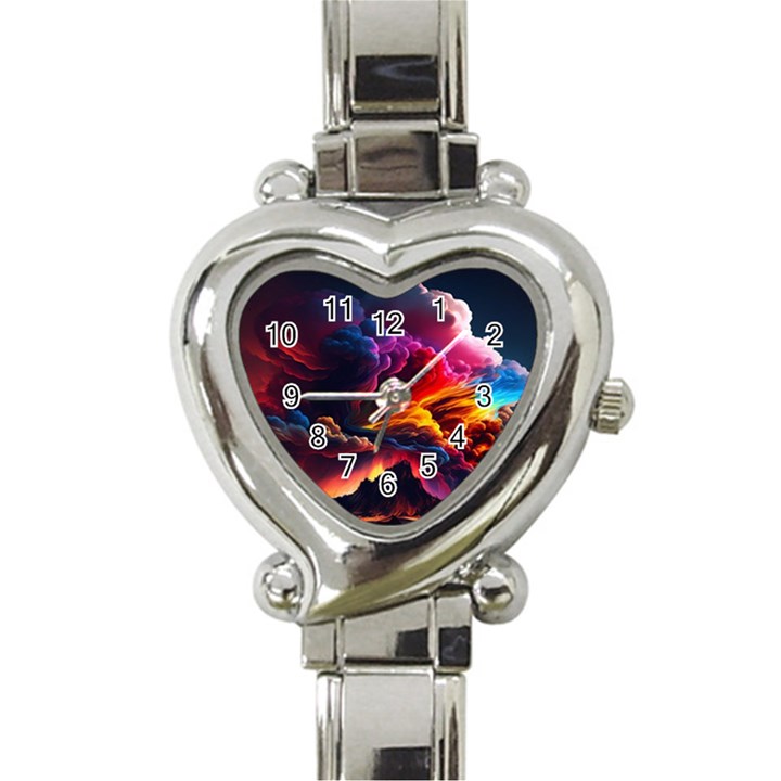 Ocean Sea Wave Clouds Mountain Colorful Sky Art Heart Italian Charm Watch