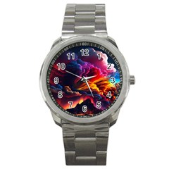 Ocean Sea Wave Clouds Mountain Colorful Sky Art Sport Metal Watch by Pakemis