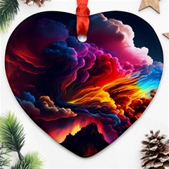 Ocean Sea Wave Clouds Mountain Colorful Sky Art Heart Ornament (two Sides) by Pakemis