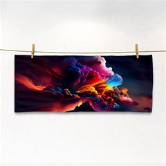 Ocean Sea Wave Clouds Mountain Colorful Sky Art Hand Towel by Pakemis