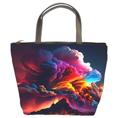 Ocean Sea Wave Clouds Mountain Colorful Sky Art Bucket Bag by Pakemis