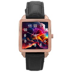 Ocean Sea Wave Clouds Mountain Colorful Sky Art Rose Gold Leather Watch  by Pakemis