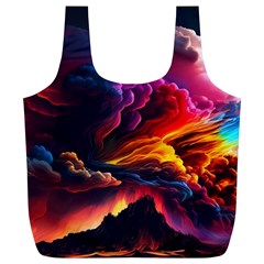 Ocean Sea Wave Clouds Mountain Colorful Sky Art Full Print Recycle Bag (xl) by Pakemis