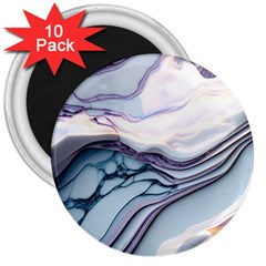 Marble Abstract White Pink Dark Art 3  Magnets (10 Pack)  by Pakemis