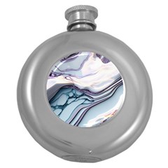 Marble Abstract White Pink Dark Art Round Hip Flask (5 Oz) by Pakemis