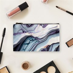 Marble Abstract White Pink Dark Art Cosmetic Bag (small) by Pakemis