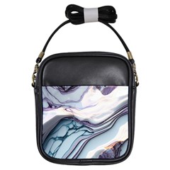 Marble Abstract White Pink Dark Art Girls Sling Bag by Pakemis