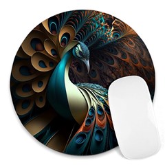 Peacock Bird Feathers Colorful Texture Abstract Round Mousepad by Pakemis