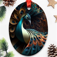 Peacock Bird Feathers Colorful Texture Abstract Ornament (oval) by Pakemis