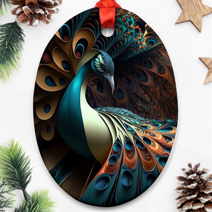 Peacock Bird Feathers Colorful Texture Abstract Ornament (Oval)