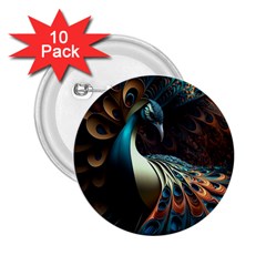 Peacock Bird Feathers Colorful Texture Abstract 2 25  Buttons (10 Pack)  by Pakemis