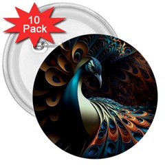 Peacock Bird Feathers Colorful Texture Abstract 3  Buttons (10 Pack)  by Pakemis